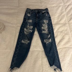 American Eagle stretch mom jeans with rips size 4 dark wash